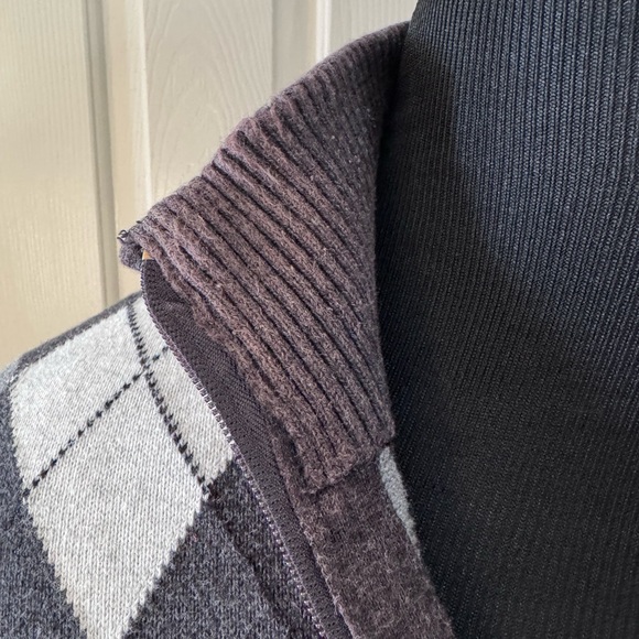 INC Men's Argyle Zip Cardigan Sweater M Gray Preppy Dad Grandpa Full Zip Church - Picture 5 of 6